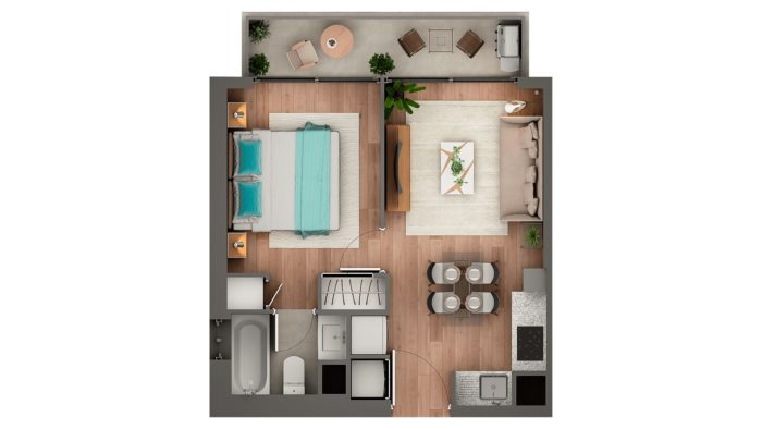 Planta de 1 dormitorio y 1 baño